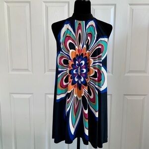 Janette Black Retro Floral Sleeveless Swing Dress